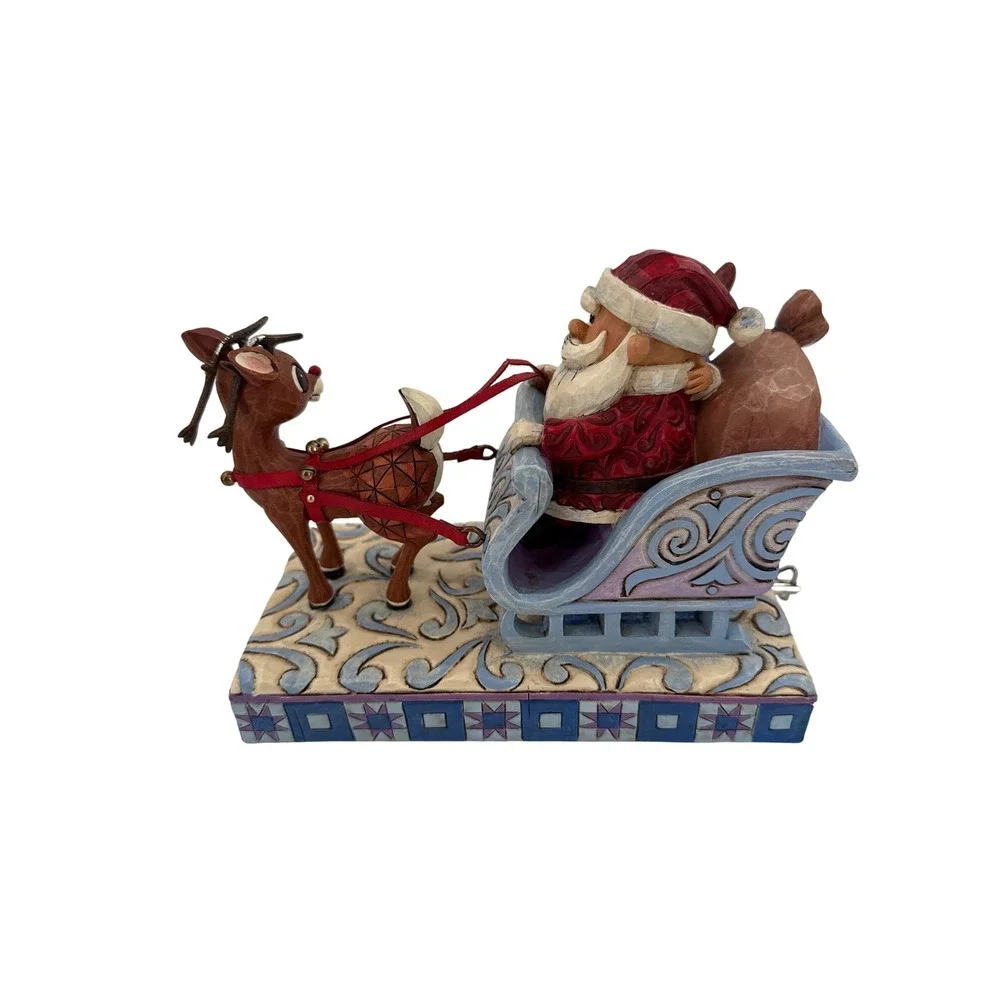Jim Shore Rudolph Traditions Music Box Santa Sleigh Reindeer Plays Tune #4009803
